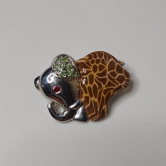 Awesome Giraffe Pattern Little Lucky Metal Elephant Brooch - Picture 6 of 10